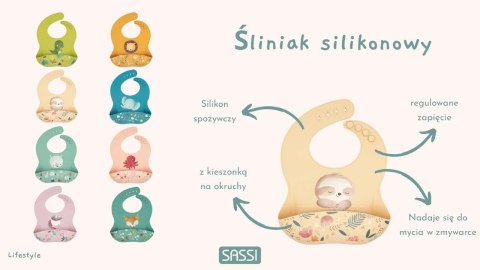 Śliniak silikonowy z kieszonką Jednorożec SASSI