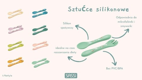 Sztućce silikonowe dla dzieci zestaw Dinozaur SASSI