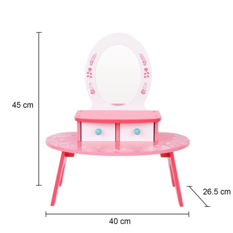 TOOKY TOY Różowa Toaletka Drewniana Do Makijażu z Lustrem
