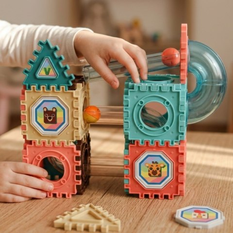 WOOPIE Klocki Konstrukcyjne 3D Zestaw Edukacyjny Tor Kulkowy Kulodrom Wafle 68el.