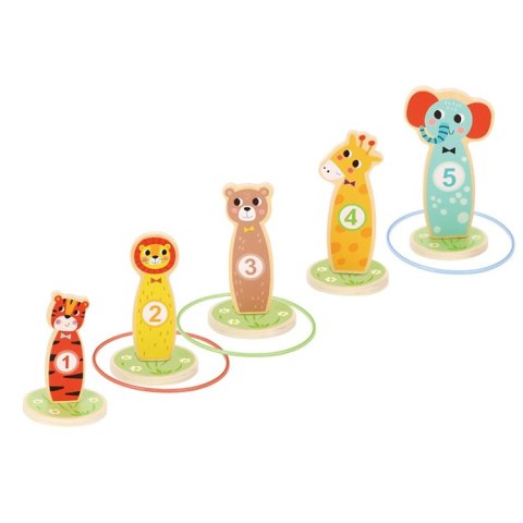 TOOKY TOY Drewniana Gra Zręcznościowa Rzut do Celu Zwierzątka 15 el.