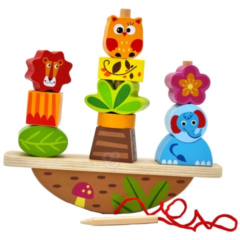 TOOKY TOY Drewniany Stacker Układanka Balansująca Zwierzęta Nawlekanka
