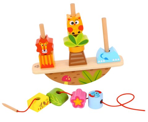 TOOKY TOY Drewniany Stacker Układanka Balansująca Zwierzęta Nawlekanka