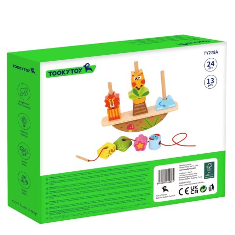 TOOKY TOY Drewniany Stacker Układanka Balansująca Zwierzęta Nawlekanka