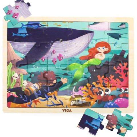 VIGA Drewniane Puzzle Układanka 24 el. Sekrety Morza