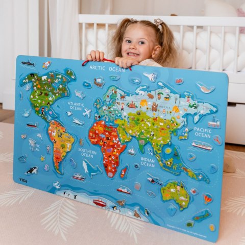 Viga 2w1 Tablica Edukacyjna z Magnetyczną Mapą Świata Montessori