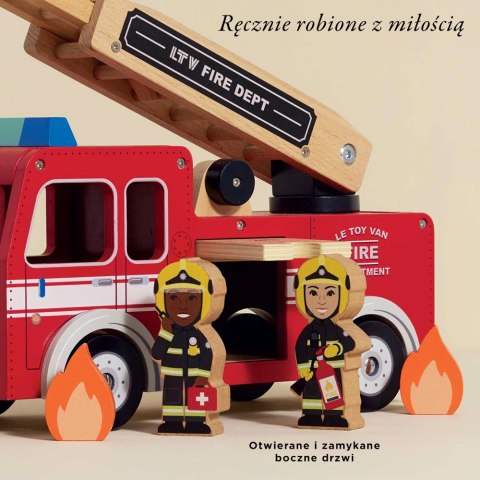 Drewniany wóz strażacki zestaw z figurkami straż pożarna zabawka Le Toy Van