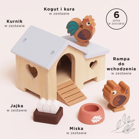 Drewniany kurnik zestaw, mebelki do domku dla lalek, zabawka, Le Toy Van