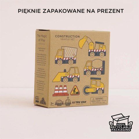 Drewniane pojazdy budowlane zestaw, zabawka samochody dla dzieci Le Toy Van